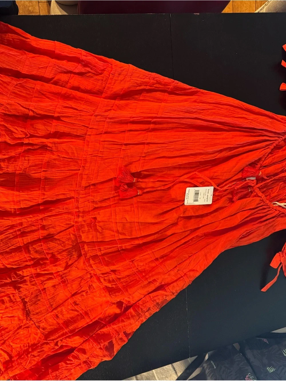 Free People Bright Red Puff-Sleeve Tiered Dress - Picture 6 of 6